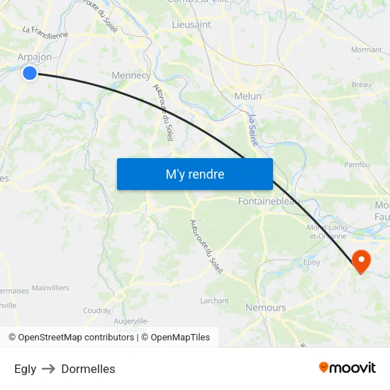 Egly to Dormelles map