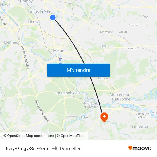 Evry-Gregy-Sur-Yerre to Dormelles map