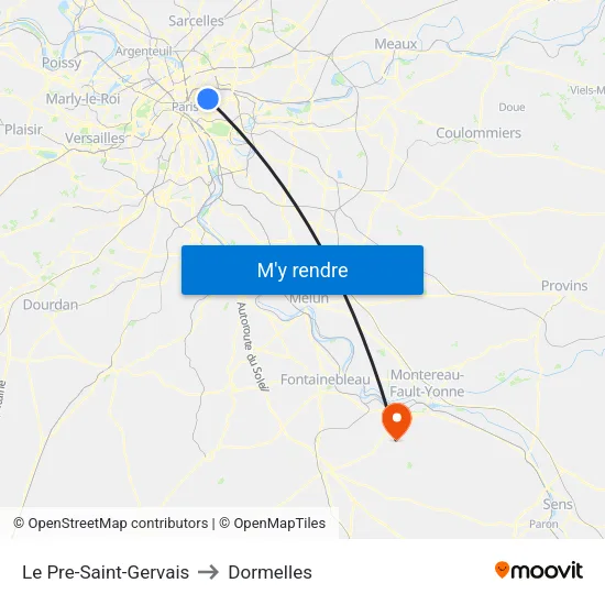 Le Pre-Saint-Gervais to Dormelles map