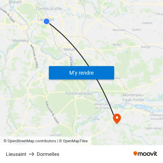 Lieusaint to Dormelles map