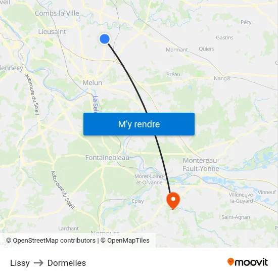 Lissy to Dormelles map