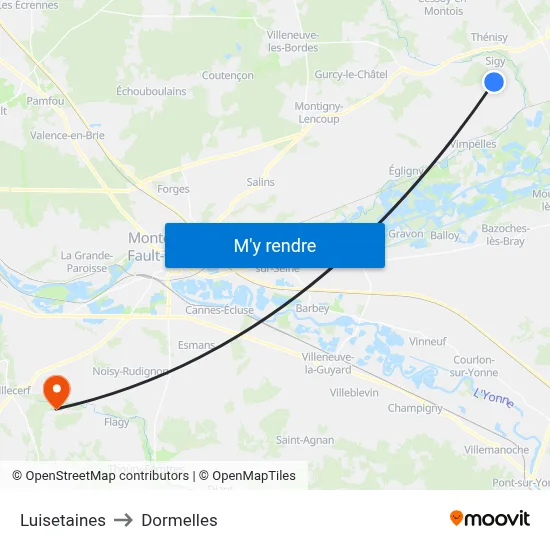 Luisetaines to Dormelles map