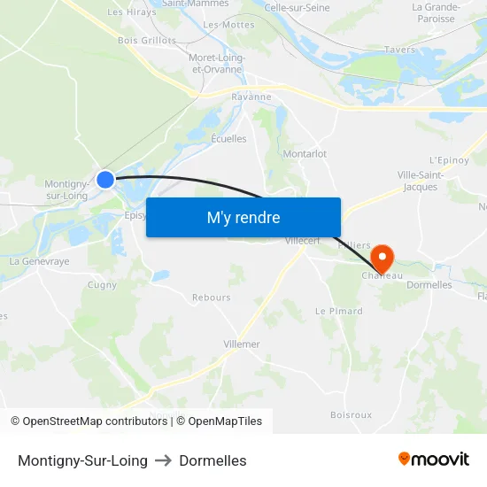 Montigny-Sur-Loing to Dormelles map