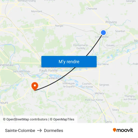 Sainte-Colombe to Dormelles map