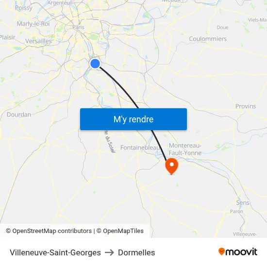 Villeneuve-Saint-Georges to Dormelles map