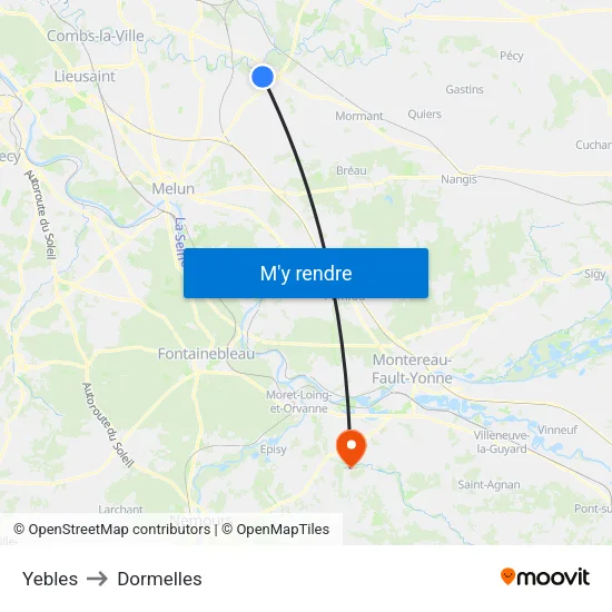 Yebles to Dormelles map