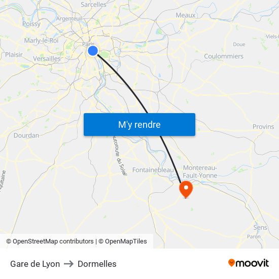 Gare de Lyon to Dormelles map