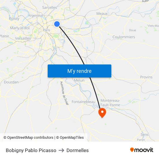 Bobigny Pablo Picasso to Dormelles map