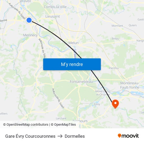 Gare Évry Courcouronnes to Dormelles map