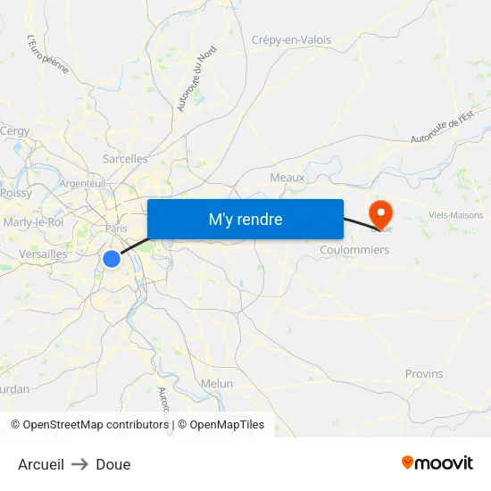Arcueil to Doue map
