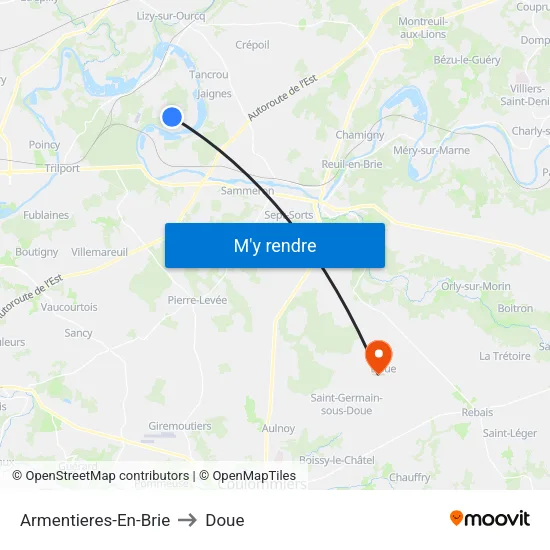Armentieres-En-Brie to Doue map