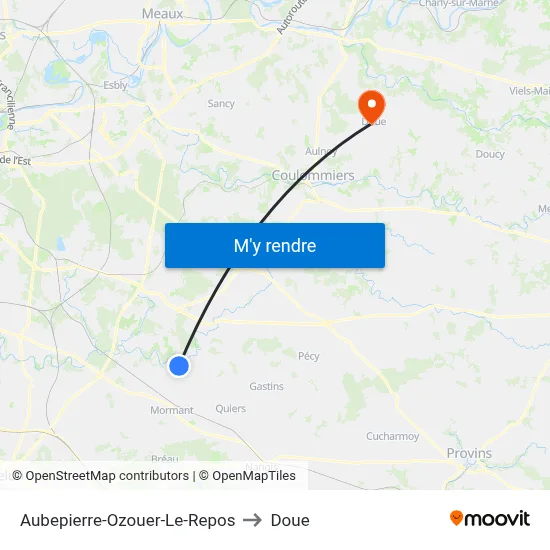 Aubepierre-Ozouer-Le-Repos to Doue map