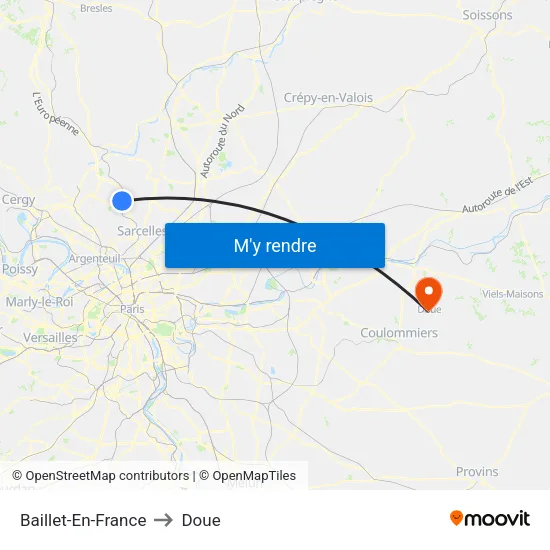 Baillet-En-France to Doue map