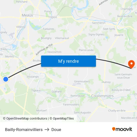 Bailly-Romainvilliers to Doue map