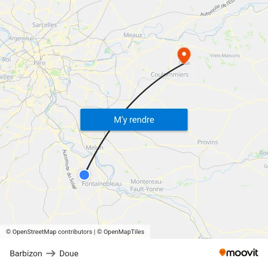 Barbizon to Doue map