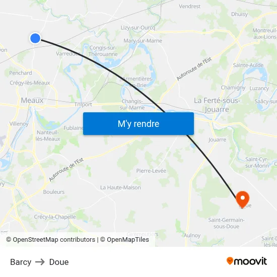 Barcy to Doue map