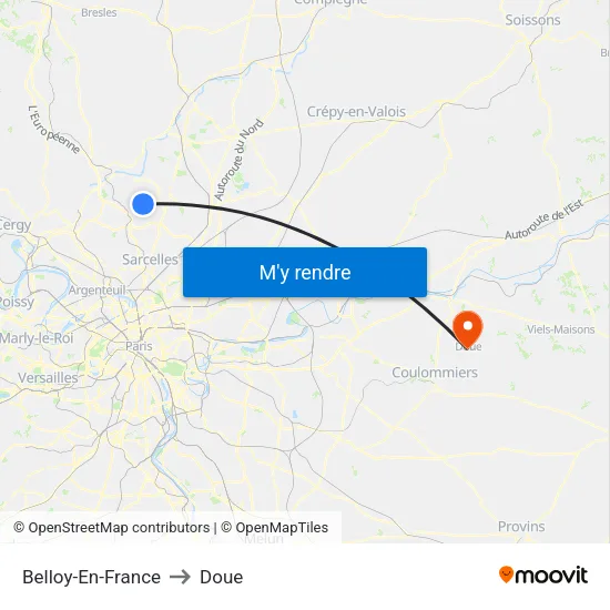 Belloy-En-France to Doue map