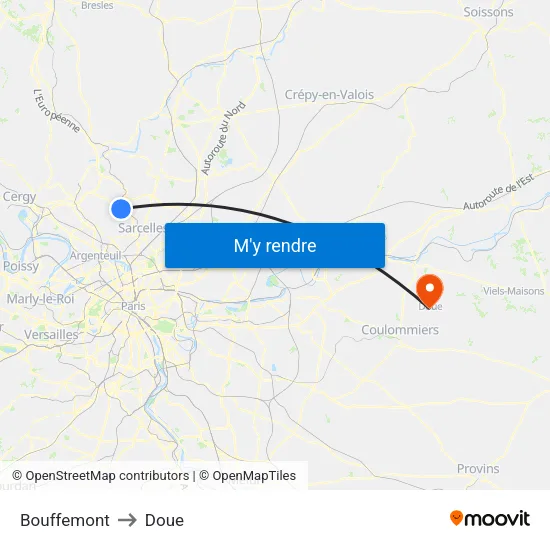 Bouffemont to Doue map