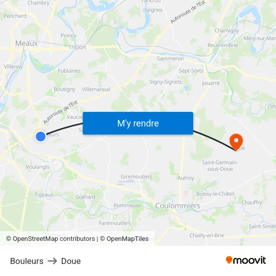 Bouleurs to Doue map