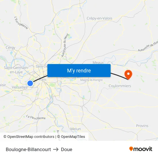 Boulogne-Billancourt to Doue map