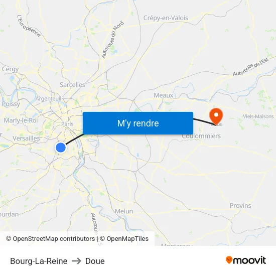 Bourg-La-Reine to Doue map