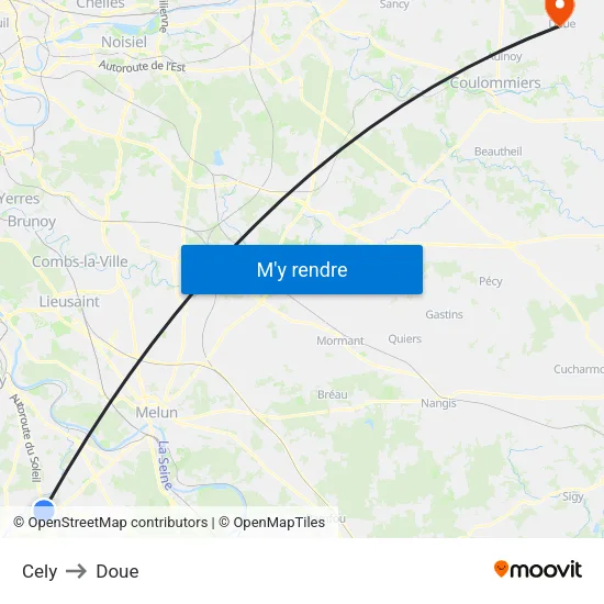 Cely to Doue map