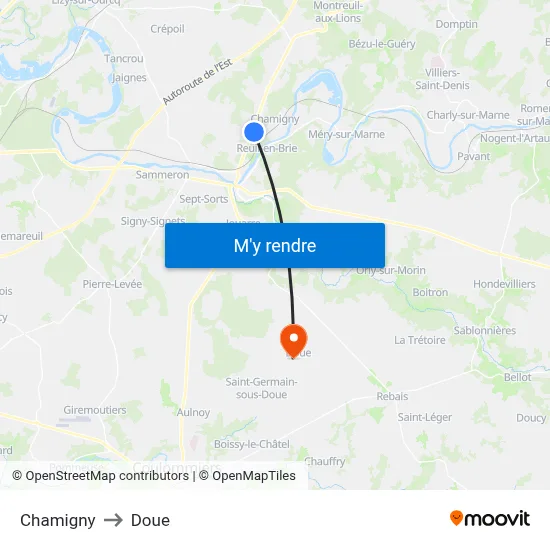 Chamigny to Doue map