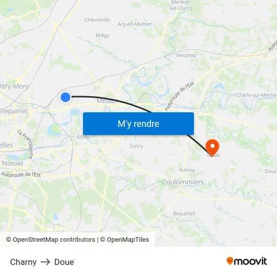 Charny to Doue map
