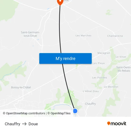 Chauffry to Doue map