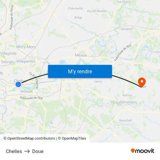 Chelles to Doue map