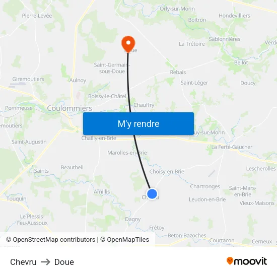 Chevru to Doue map