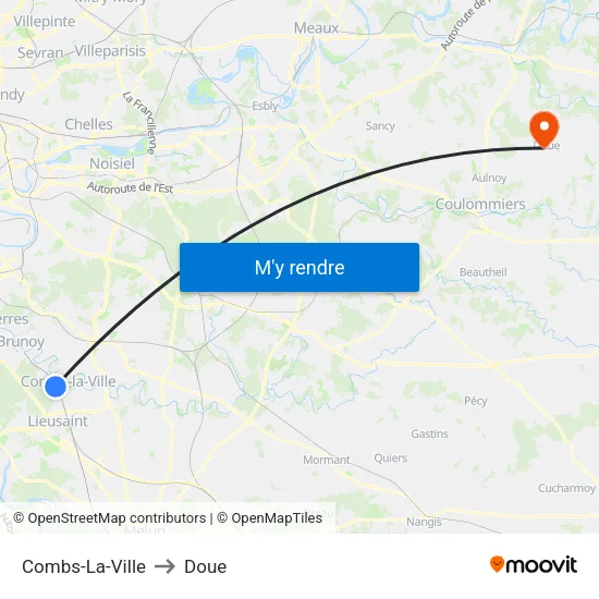 Combs-La-Ville to Doue map