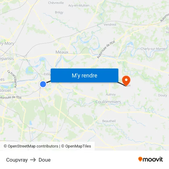 Coupvray to Doue map