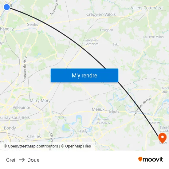 Creil to Doue map