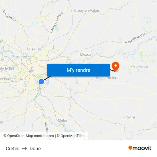 Creteil to Doue map