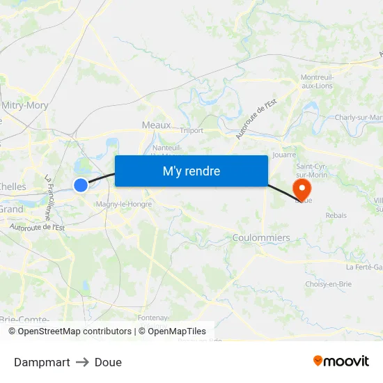 Dampmart to Doue map