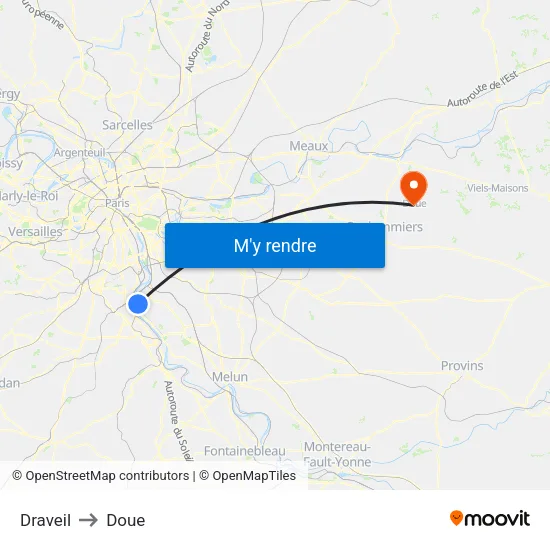 Draveil to Doue map