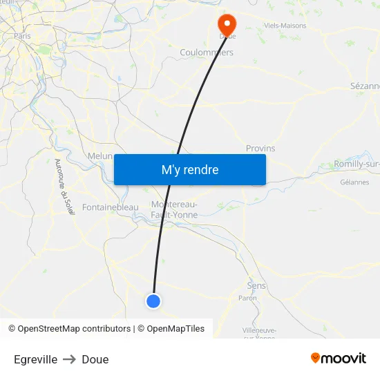 Egreville to Doue map