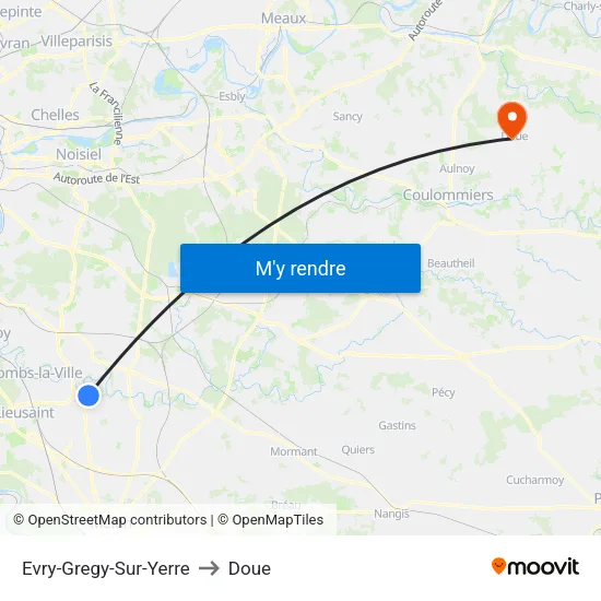 Evry-Gregy-Sur-Yerre to Doue map