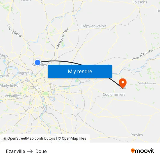Ezanville to Doue map