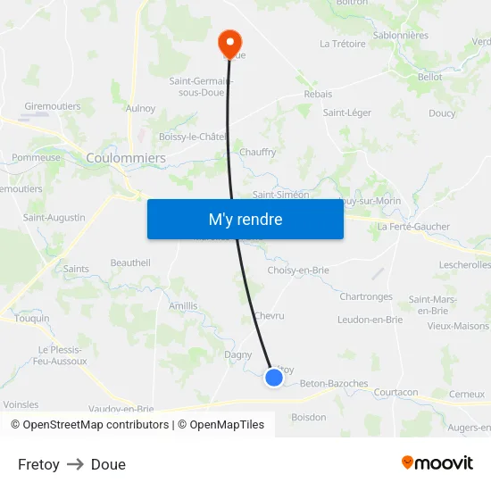 Fretoy to Doue map