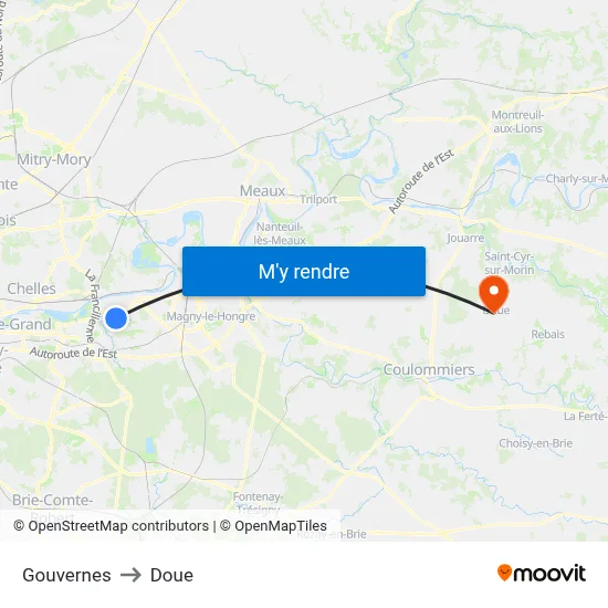 Gouvernes to Doue map