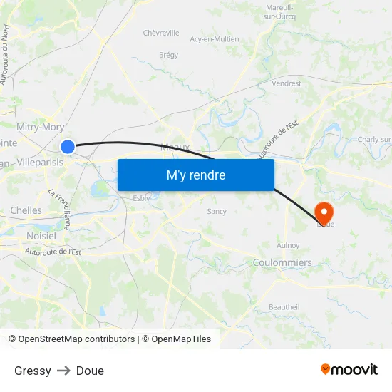 Gressy to Doue map