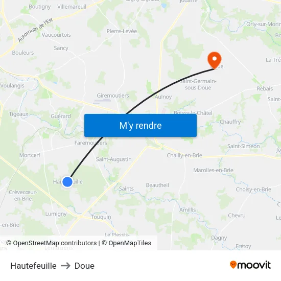 Hautefeuille to Doue map