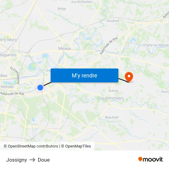 Jossigny to Doue map