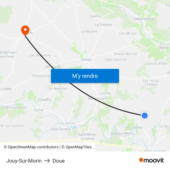 Jouy-Sur-Morin to Doue map