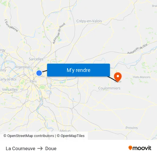 La Courneuve to Doue map