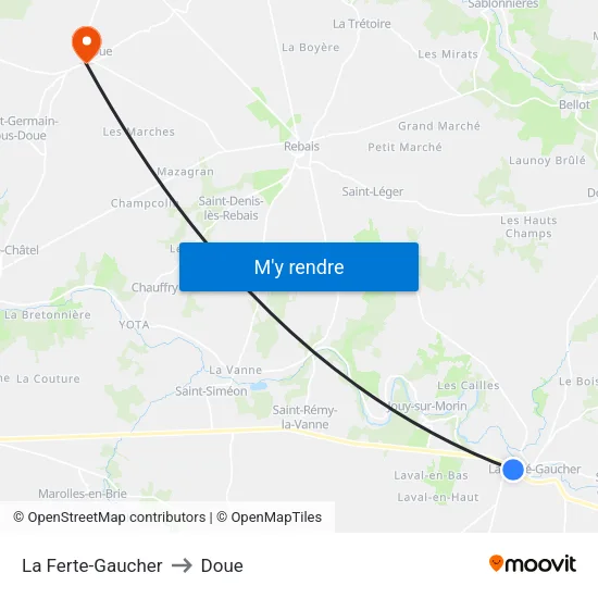 La Ferte-Gaucher to Doue map