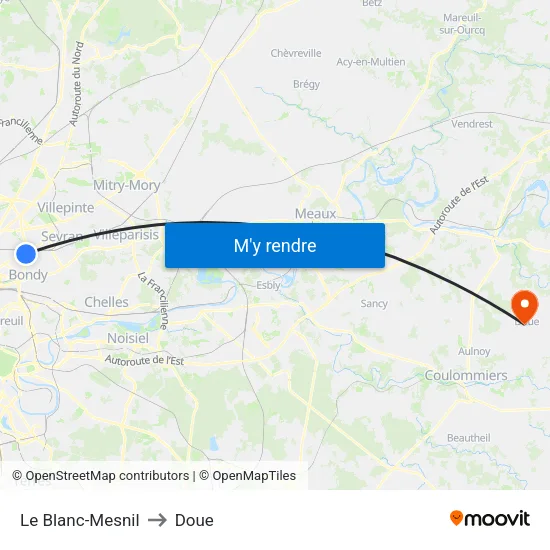 Le Blanc-Mesnil to Doue map