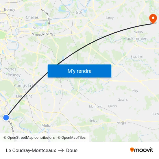 Le Coudray-Montceaux to Doue map